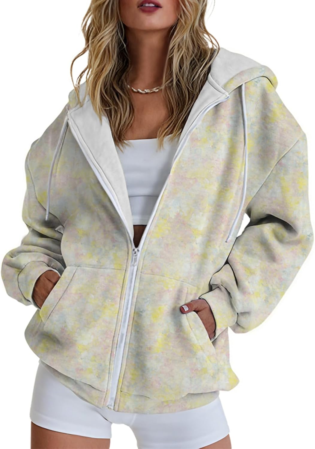 Womens Hoodies Trendy Oversized Long Sleeve Print Full Zipper Casual Sweatshirts with Pockets