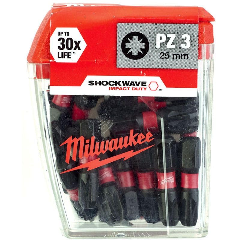 Milwaukee Cajita Shockwave PZ3 x25mm - 25pc Set di punte per cacciavite in Acciaio al cromo-vanadio
