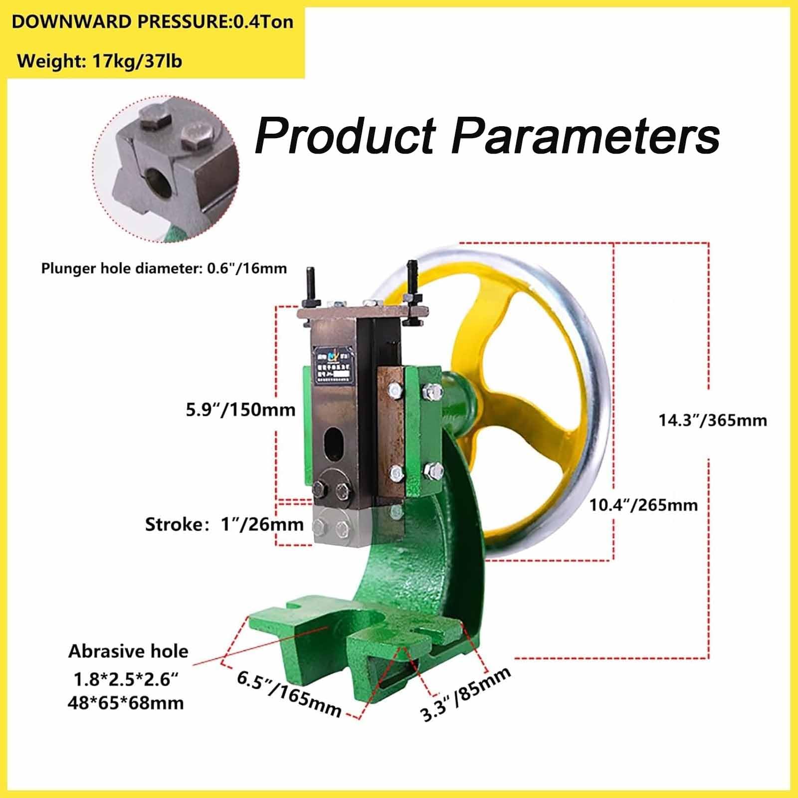 Prensa de eje resistente, prensa manual industrial con volante de mano de gran tamaño, altura ajustable para estampado y forma, diseño plano
