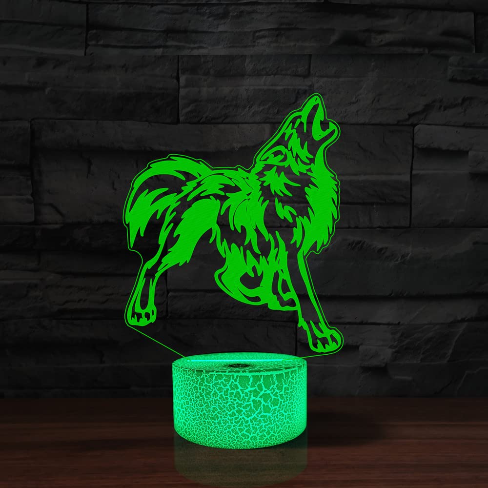 Veilleuse Illusion D'optique 3D En Forme De Loup, 16 Couleurs Changeantes, Alimentation USB, Télécommande, Interrupteur Tactile, Lampe De Table LED, Lampe De Bureau Pour Enfants, Cadeau De Noël