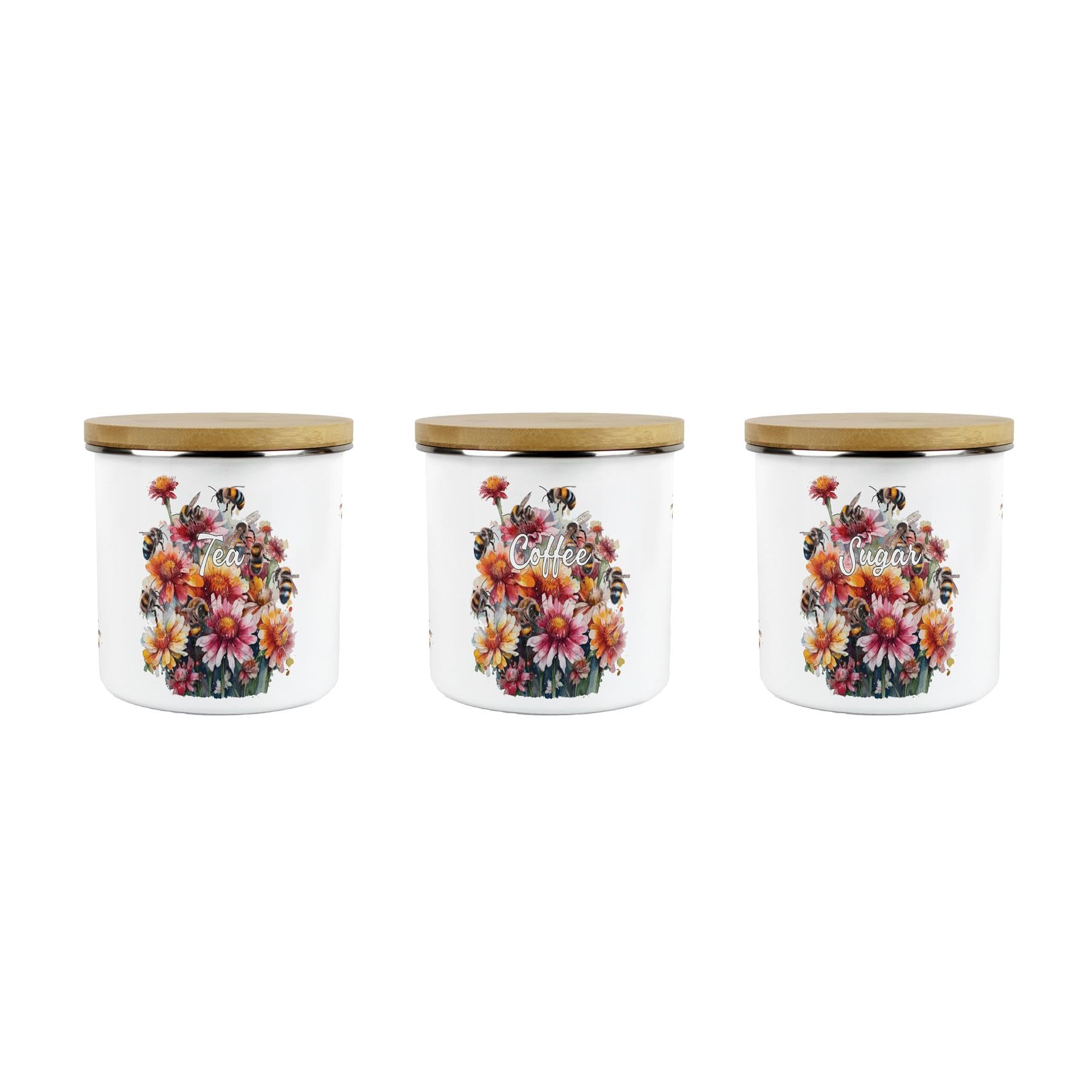 Purely Home Flowers & Bees Tea, Coffee & Sugar Canisters - 600ml Kitchen Containers