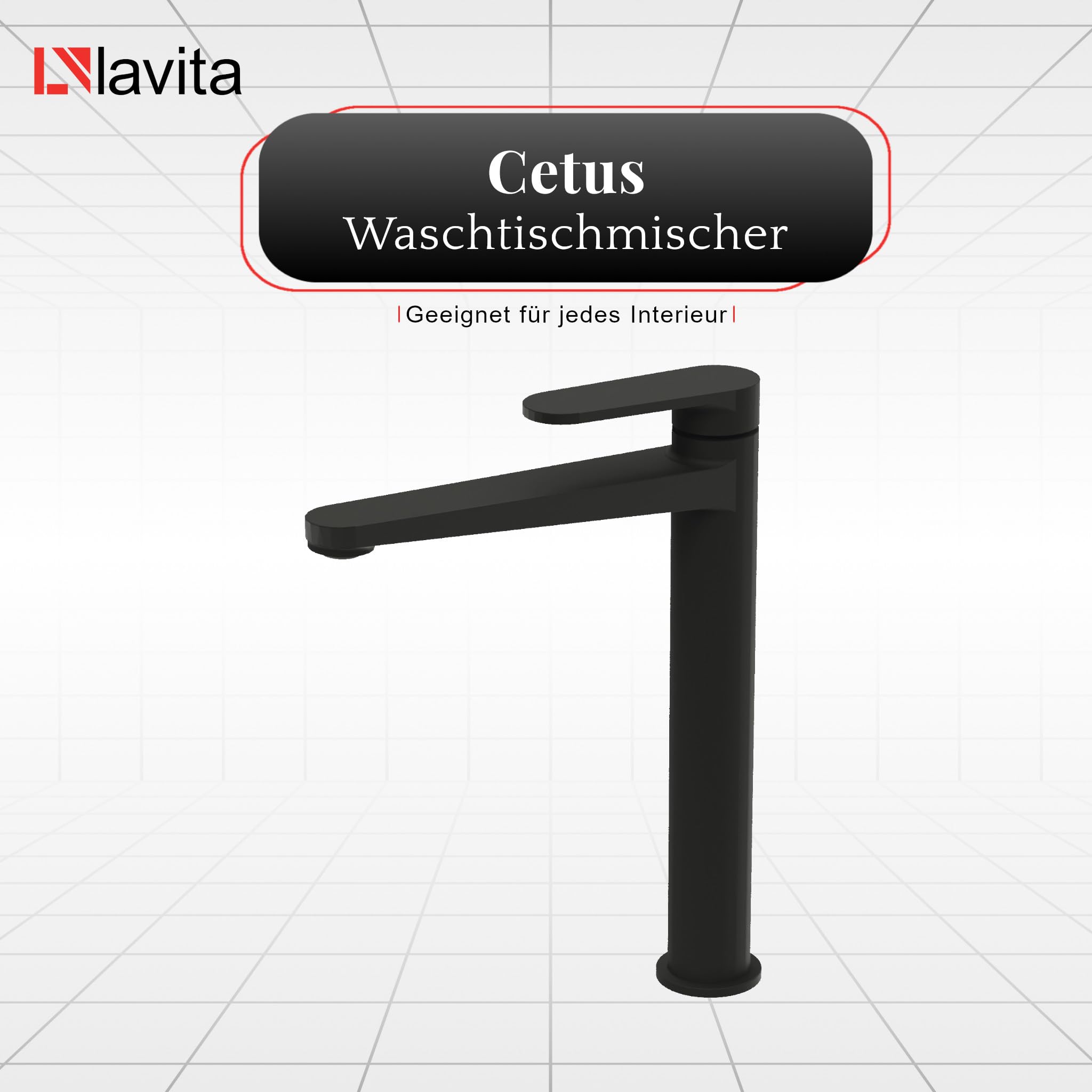 LAVITA Hoch Waschtischarmatur - Cetus Matt Schwarz Aufrechte Wasserhahn Bad Mischbatterie für Waschbecken Waschtisch-Armaturen Badezimmer Mit hoher Auslauf