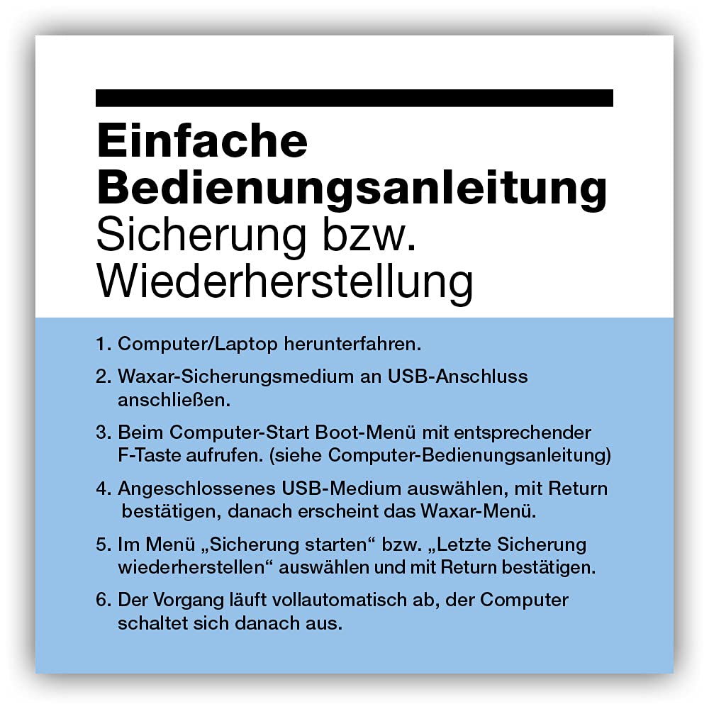 Waxar EasyImage-500 Bundle, High-End Backup Software inklusive Speicher 512GB, läuft sofort ohne Installation, kompatibel mit Windows | Mac | Linux, PC-Edition, 1 Gerät, 1 Year Subscription, DE