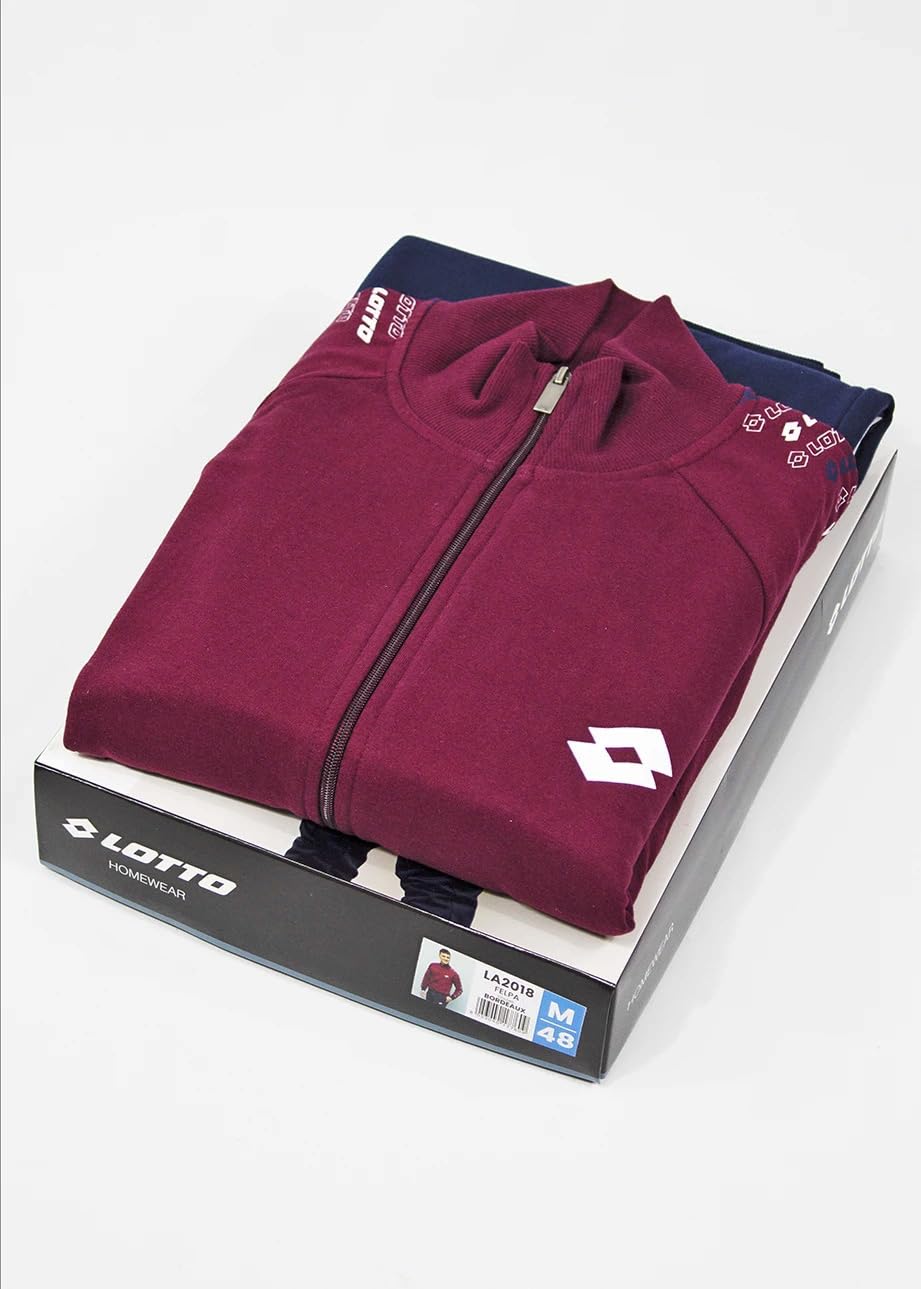 Lotto Tuta FELPATA Uomo + Calze Tennis Omaggio - Tuta Sportiva Autunno Inverno con ZIP Intera Cotone Felpato (IT, Testo, XL, Regular, Regular, BORDEAUX 2018)