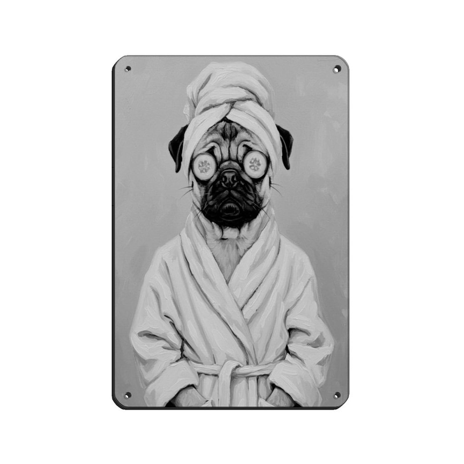 Bathroom Spa Pug Art Tin Sign Vintage Metal Pub Club Cafe Bar Home Wall Art Decoration Poster Retro 8x12inch(20x30cm)