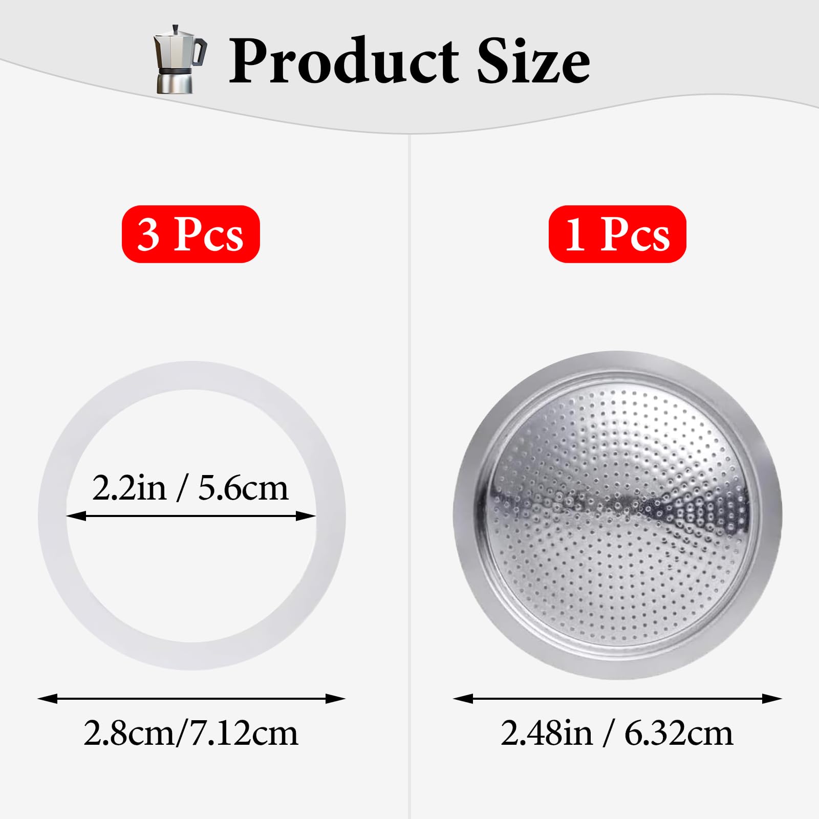 Guarnizioni Per Caffettiera Espresso - 3 Anelli Silicone + Filtro Acciaio, Per 6 Tazze - Foto 10