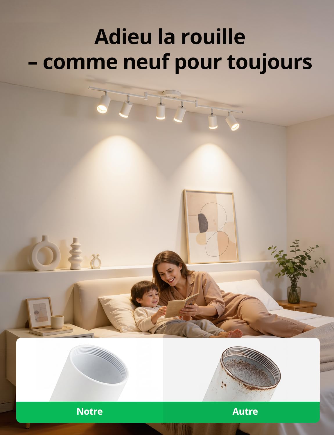 Bojim Blanc Plafonnier LED 6 Spots Cuisine Lumiere Plafond Orientable Eclairage Précis, Lustre GU10 Ceiling Light Long Lampe Rampe Spot sur Rail pour Interieur Salon Bureau Chambre, Sans Ampoules
