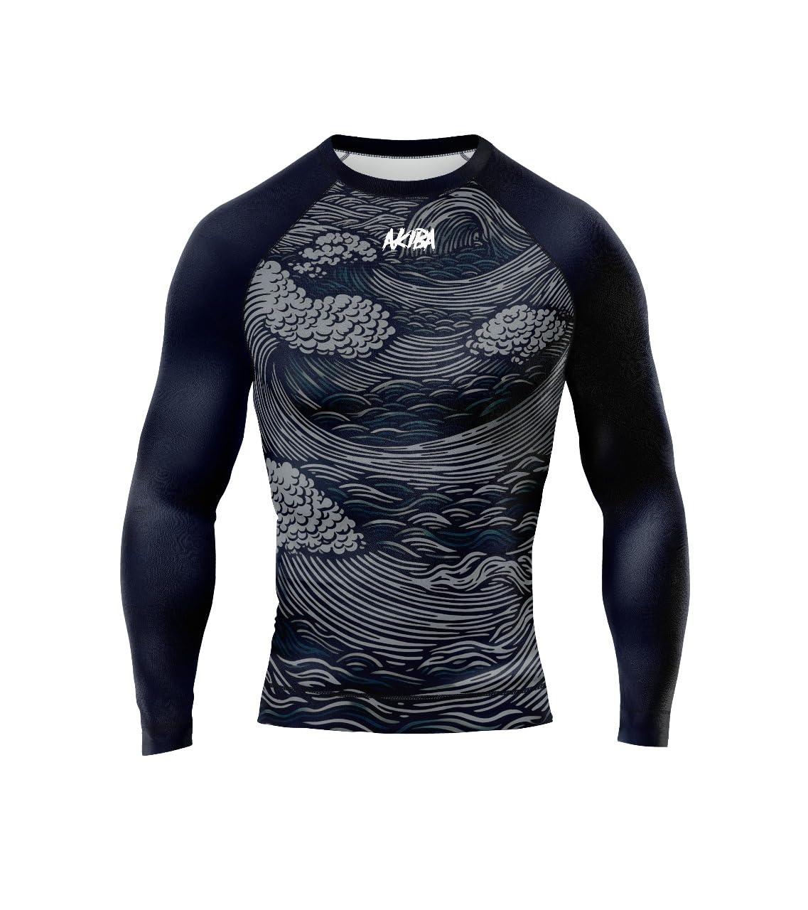 AKIBA Men Full Sleeve Compression Rash Guard T Shirt (Blue, 40) - Athletic Fit Crew Neck Performance Top for MMA BJJ Gym Running Cycling Training Wear Blue 1