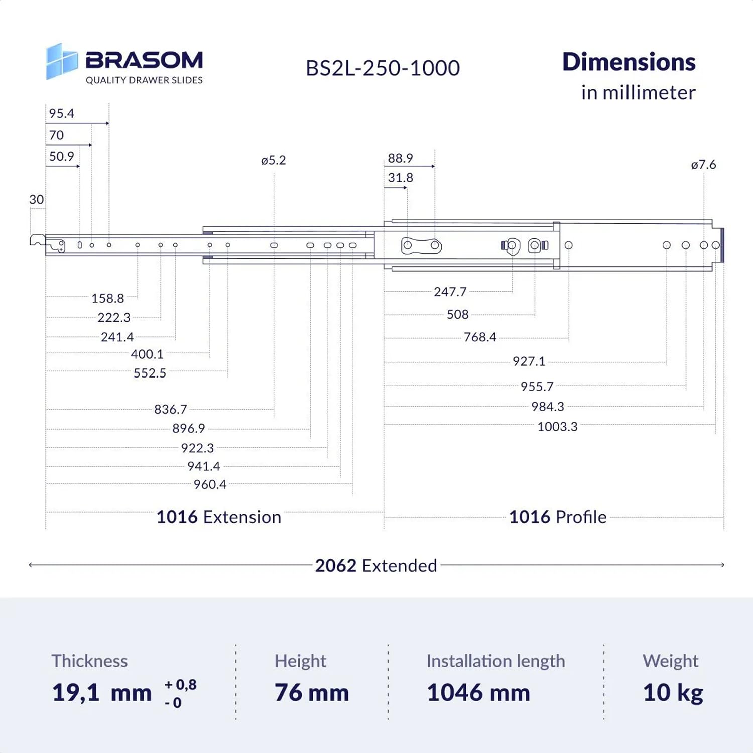 Brasom Rieles de extracción con soporte para cajones. Extracción de carga pesada 1000 mm, 250 kg, 40 pulgadas, sistema de rieles de bloqueo de entrada/salida de cajones, rodamientos de bolas,