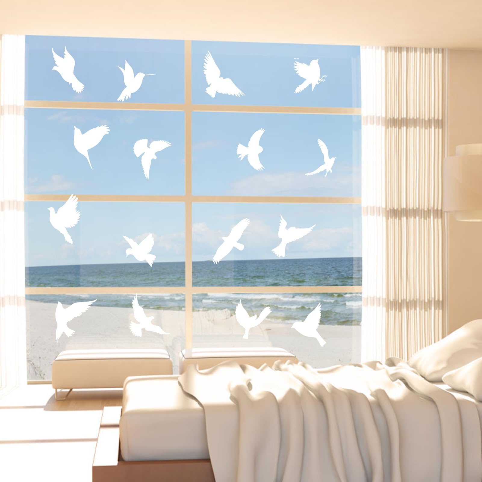 Autocollants Anti-Collision Oiseaux – 16 Stickers Réutilisables Électrostatiques, Motifs d’Oiseaux Variés, Grands Formats Translucides pour Fenêtres et Portes Vitrées Intérieures & Extérieures