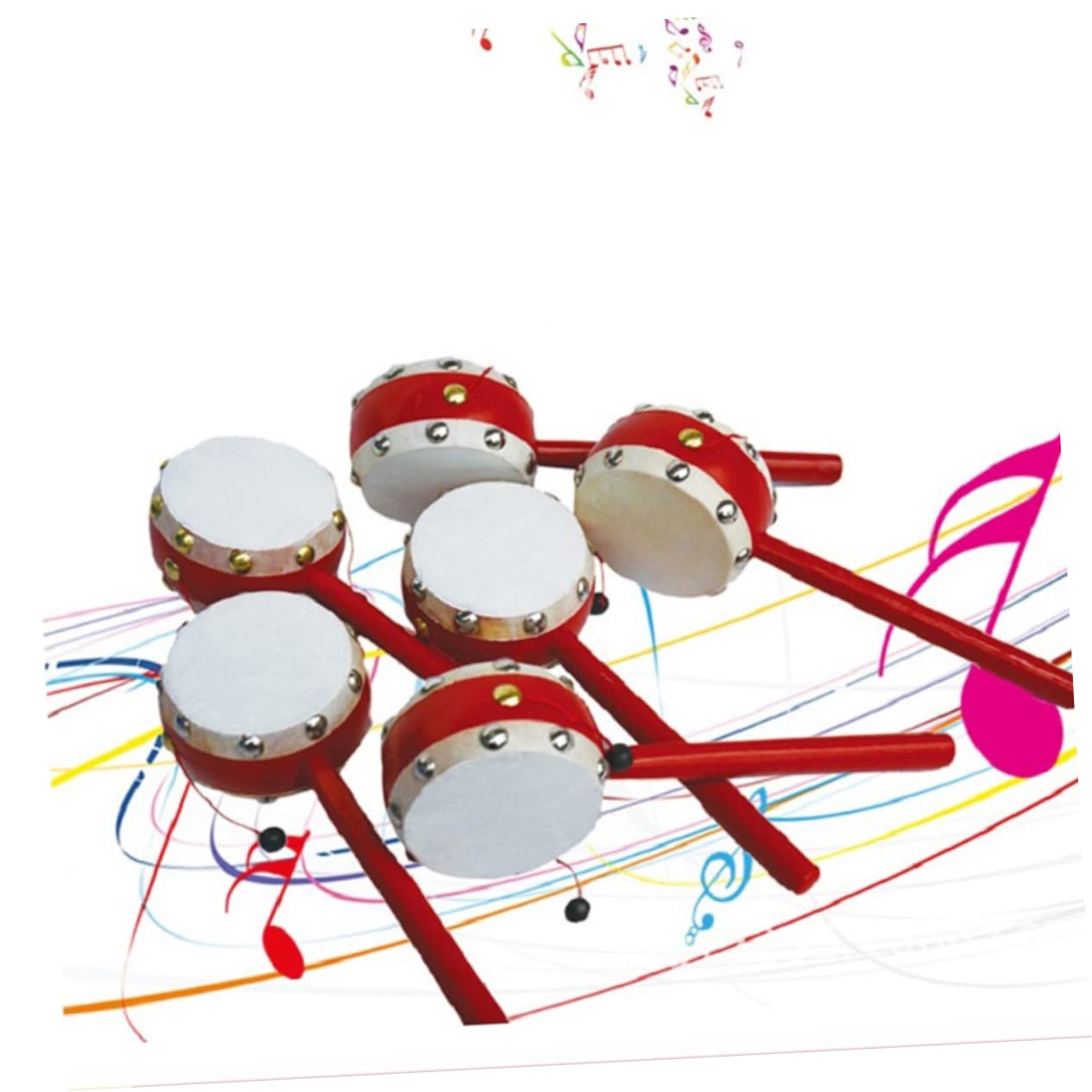 FELTECHELECTR 2pcs Rattle Drum Wooden Hand Bell Sheepskin Surface Interactive Musical for Boy Girl Stimulates Hearing Motor Skills Safe Design White Painted