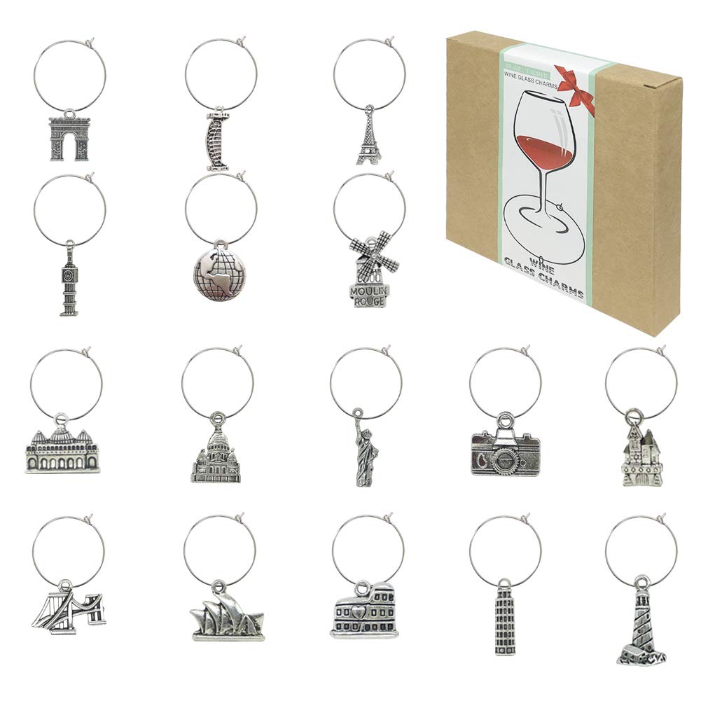 16 Pieces Wine Glass Charms Markers Tags Identification,Wine Charms for Stem Glasses,Wine Bachelorette Tasting Party Favors Decorations