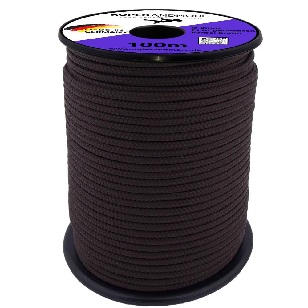 Polypropylenseil 8mm geflochten – 100 m Allzweckseil in 30+ Farben – leicht, reißfest & UV-beständig für Deko, Garten & DIY – Ropes and More (Dunkelbraun)
