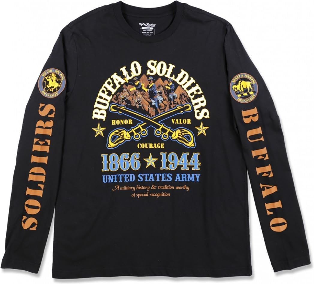 Big Boy Buffalo Soldiers History and Tradition Mens Long Sleeve Tee [Black] - ID#40911-15-208-0-0