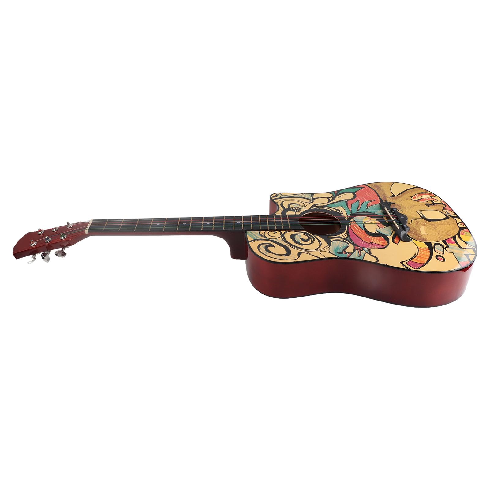 Drewniana Gitara, 38-calowa Gitara Akustyczna z podstrunnicą o Dużej Gęstości i Wzorem Graffiti, dla Początkujących