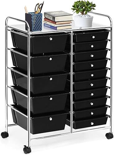 LUARANE - Carrito rodante con 15 cajones, carrito de almacenamiento para manualidades con asas portátiles y ruedas con cerradura, organizador de