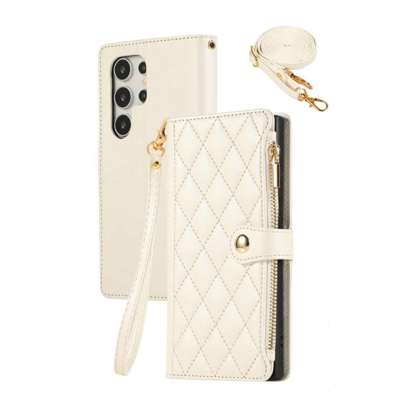 Für Galaxy S23 Crossbody Leder Handyhülle Brieftaschen-Cover (Für Galaxy S23/Weiß)