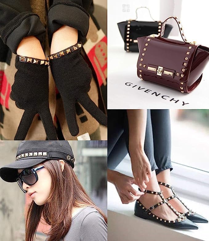 Rivets,100 Pcs 9 mm Brass Copper Pyramid Studs 4 Prong Metal Nailhead Studs Spikes for Clothing Bag Leather Shoes Punk Rock Jewelry Craft (Gold)