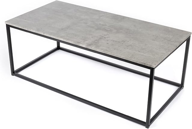 LIVIVO Concrete Effect Coffee & Square Side Table Girder Inspired Metal Frame Rectangular Perfect For Indoor Outdoor Home Interior Tea Coffee Snack Laptop Office Furniture - Grey (Coffee Table)