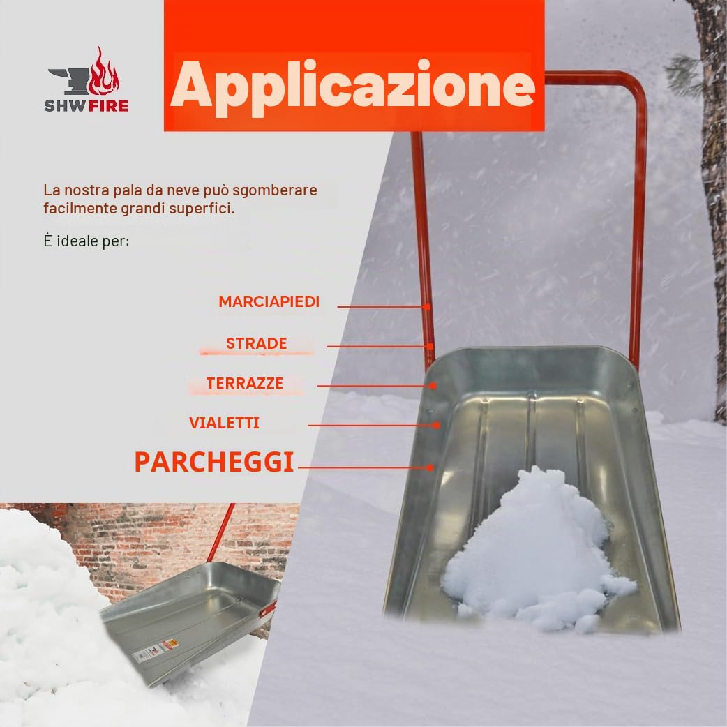 SHW-FIRE | Maxi Spazzaneve 62 cm, robusta vasca in lamiera d'acciaio con manico ergonomico, vasca zincata ideale per grandi superfici, grande pala robusta per neve | Fabbricato in Germania