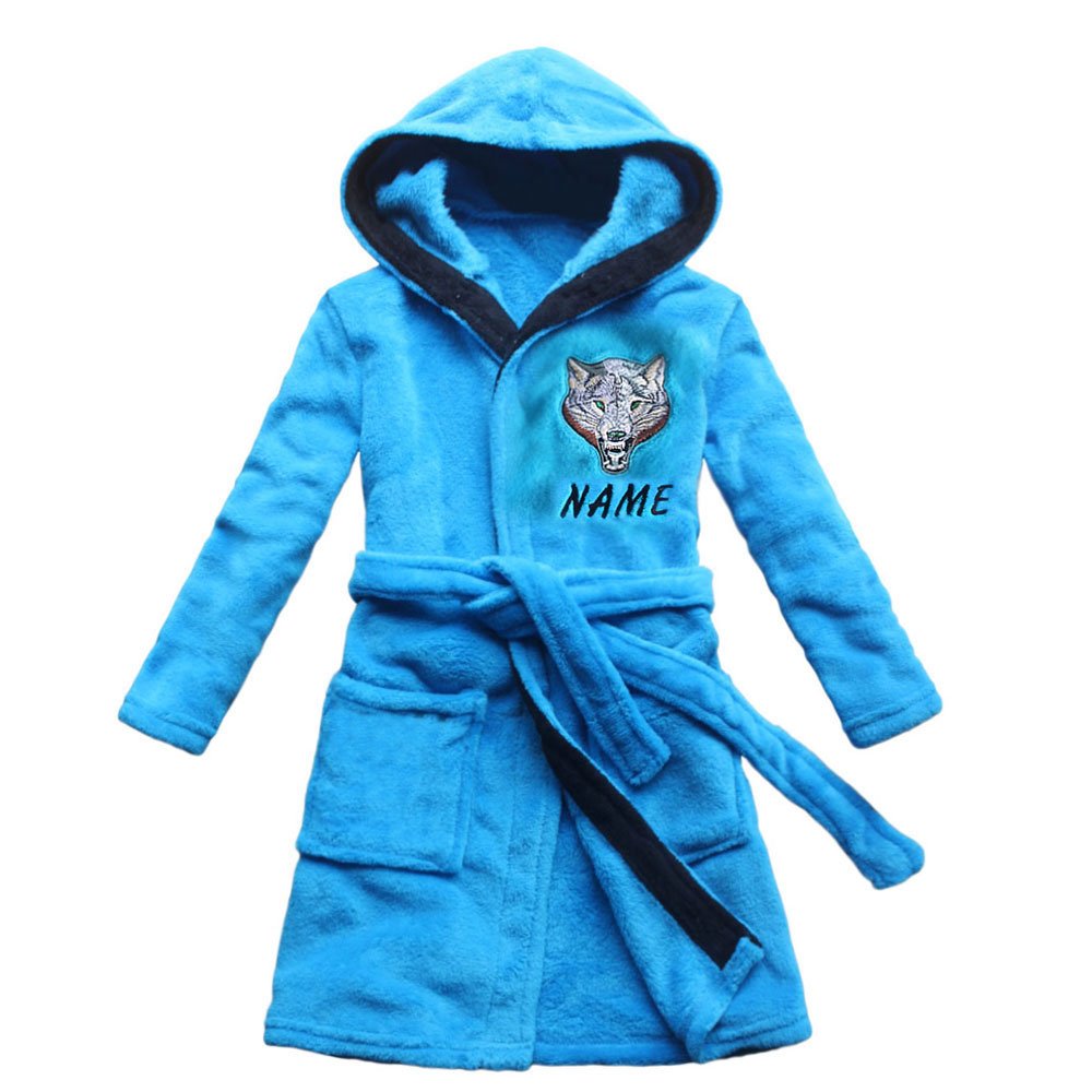 FEETOO [Private custom] Wolf Embroidery Series Children's Bathrobe Boy's Nightgown Home Robe