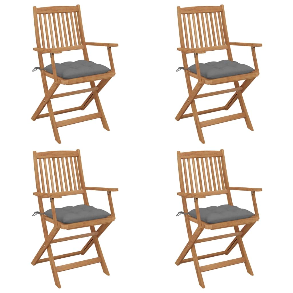 vidaXL 4X Madera Maciza Acacia Sillas de Jardín Plegables y Cojines Reclinables Exterior Balcón Terraza Sillón Patio Asiento Butaca Muebles Mobiliario