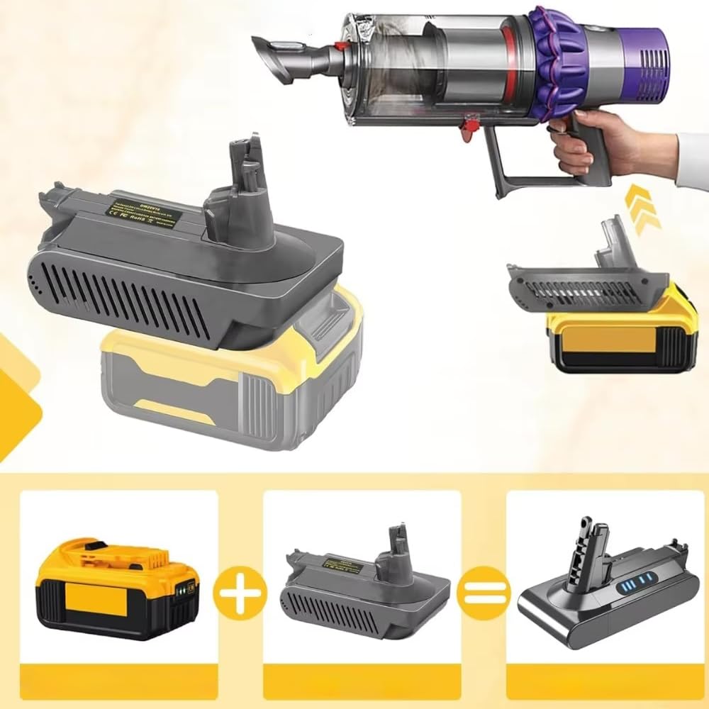 Rosfix Adapter do akumulatora Dewalt 18/20/60 V powyżej 4 Ah | kompatybilny z Dyson V10 Cyclone/Animal/Absolute/Fluffy | Wytrzymały materiał ABS | Adapter akumulatora