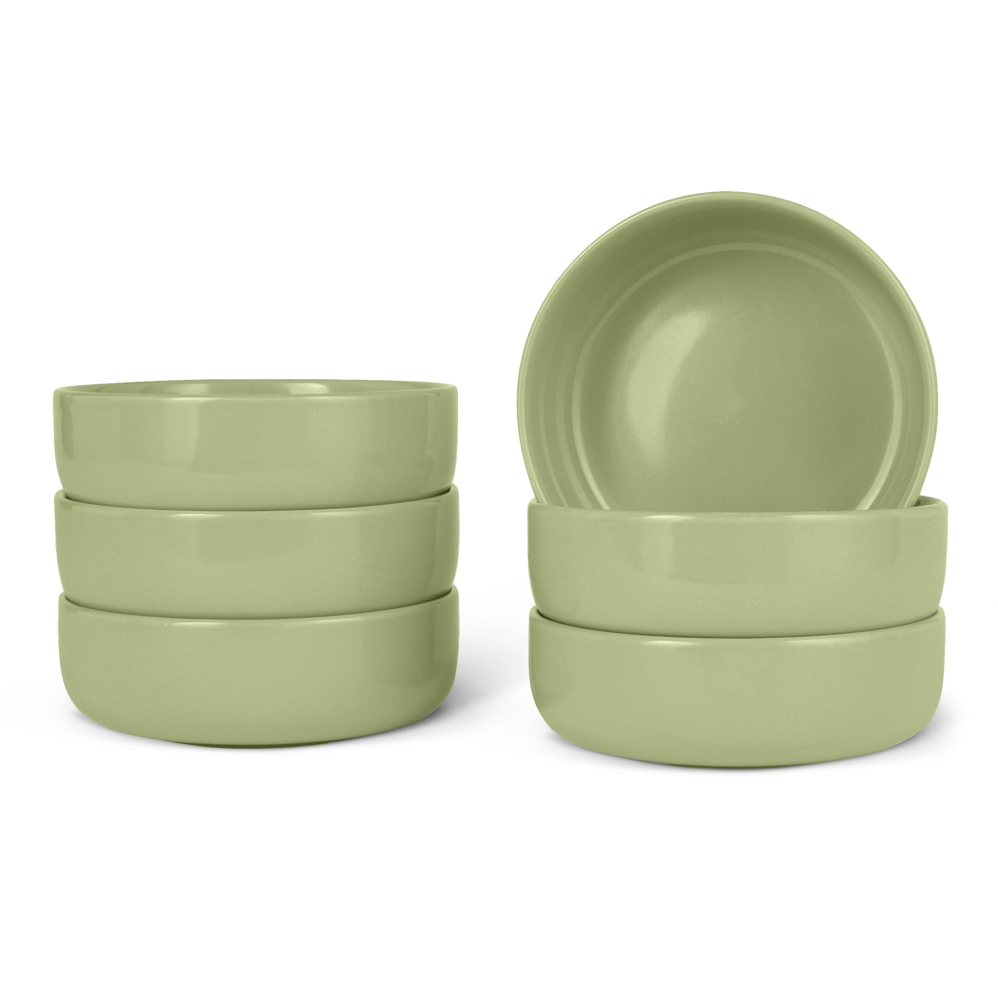 Amazon Basics Glasierte Steinzeug-Schalen, 6-Teiliges Set, Spülmaschinenfest, 14cm, Olivgrün