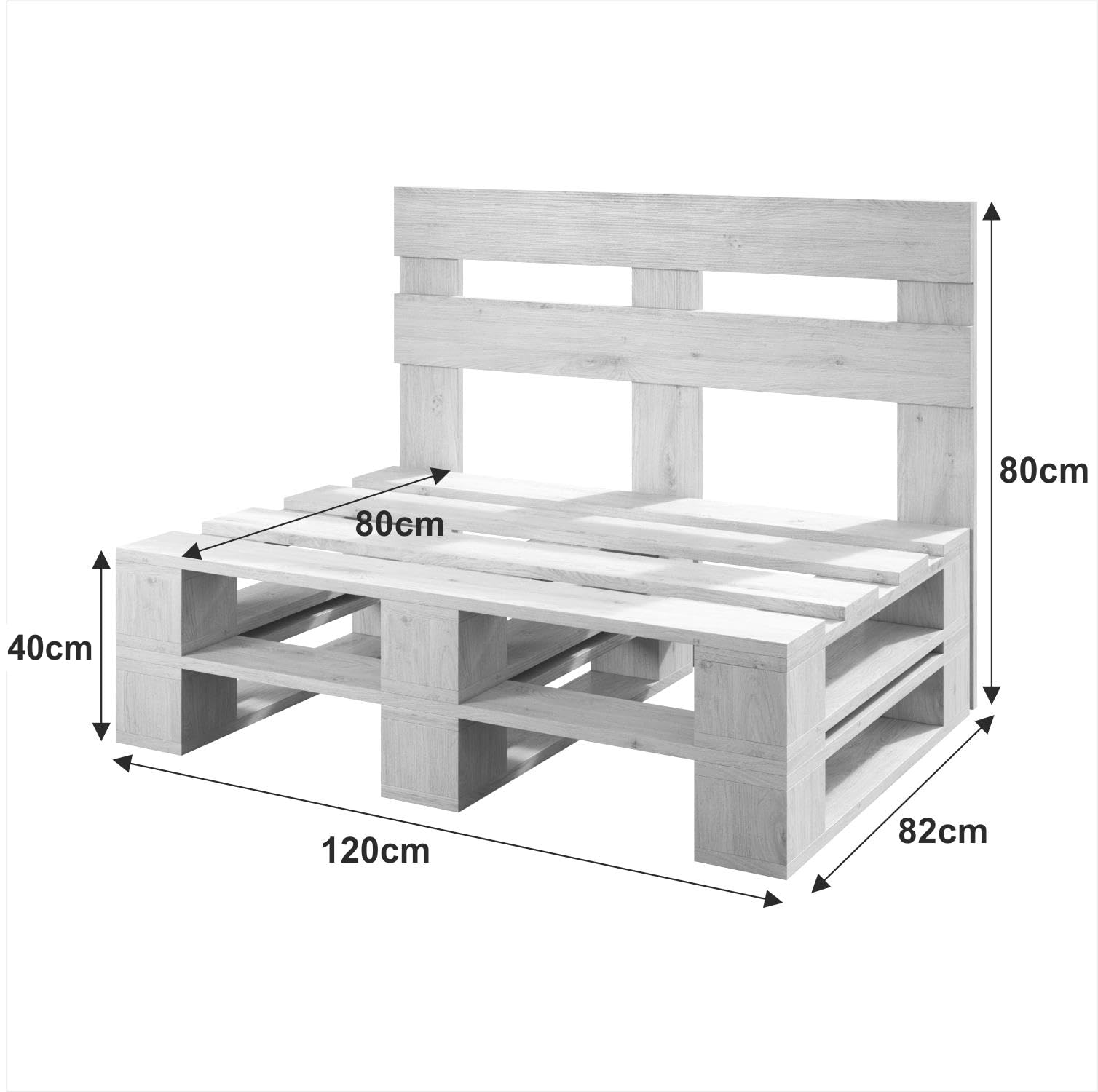Palettenmöbel Mp Bank 120 x 80 x 40 cm Natur | Europaletten Indoor und Outdoor Lounge Gartenmöbel Holz Gartenmöbel Set Lounge Möbel Terrasse Balkon Loft Stil Paletten
