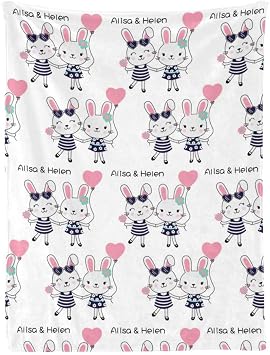Personalized Throw Blankets, Custom Blankets with Name/Text for Adult Children Baby, Lovely Rabbit Pattern Super Soft Flannel Blankets Rabbit 3, 30"x40"