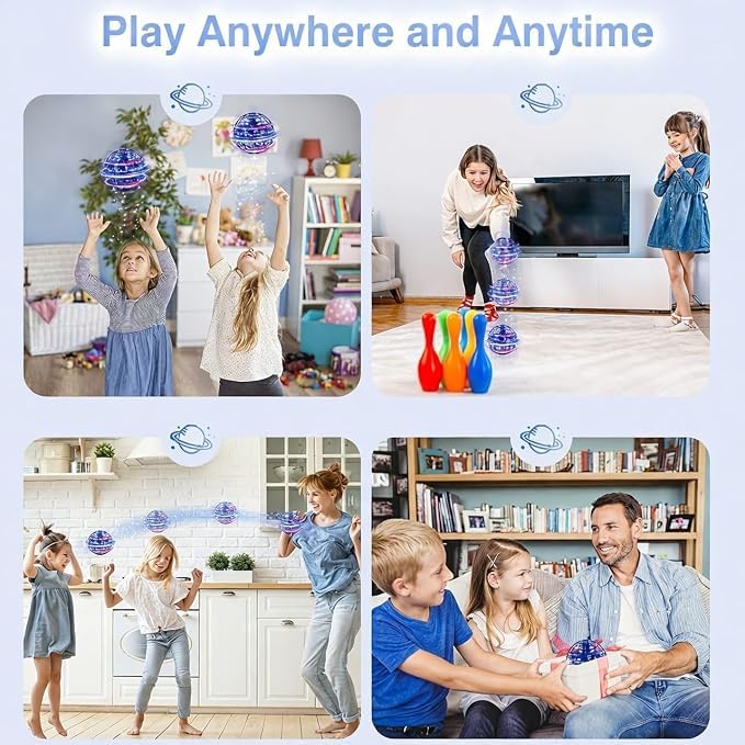 Image of Flying Orb Ball Toy with RGB LED Lights, Hand Controlled Boomerang Spinner Drone, USB Rechargeable, for Kids and Adults