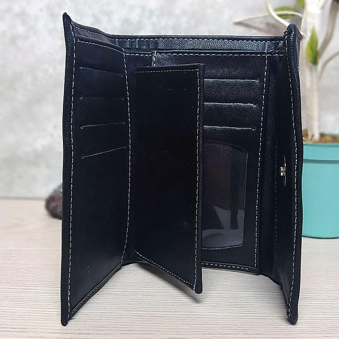 Mia Jewel Shop Multicolored Tribal Print Striped Pattern Leather Trifold Wallet ID Window Card Slots - Womens Fashion Handmade Bags Boho Travel Accessories (Black)4