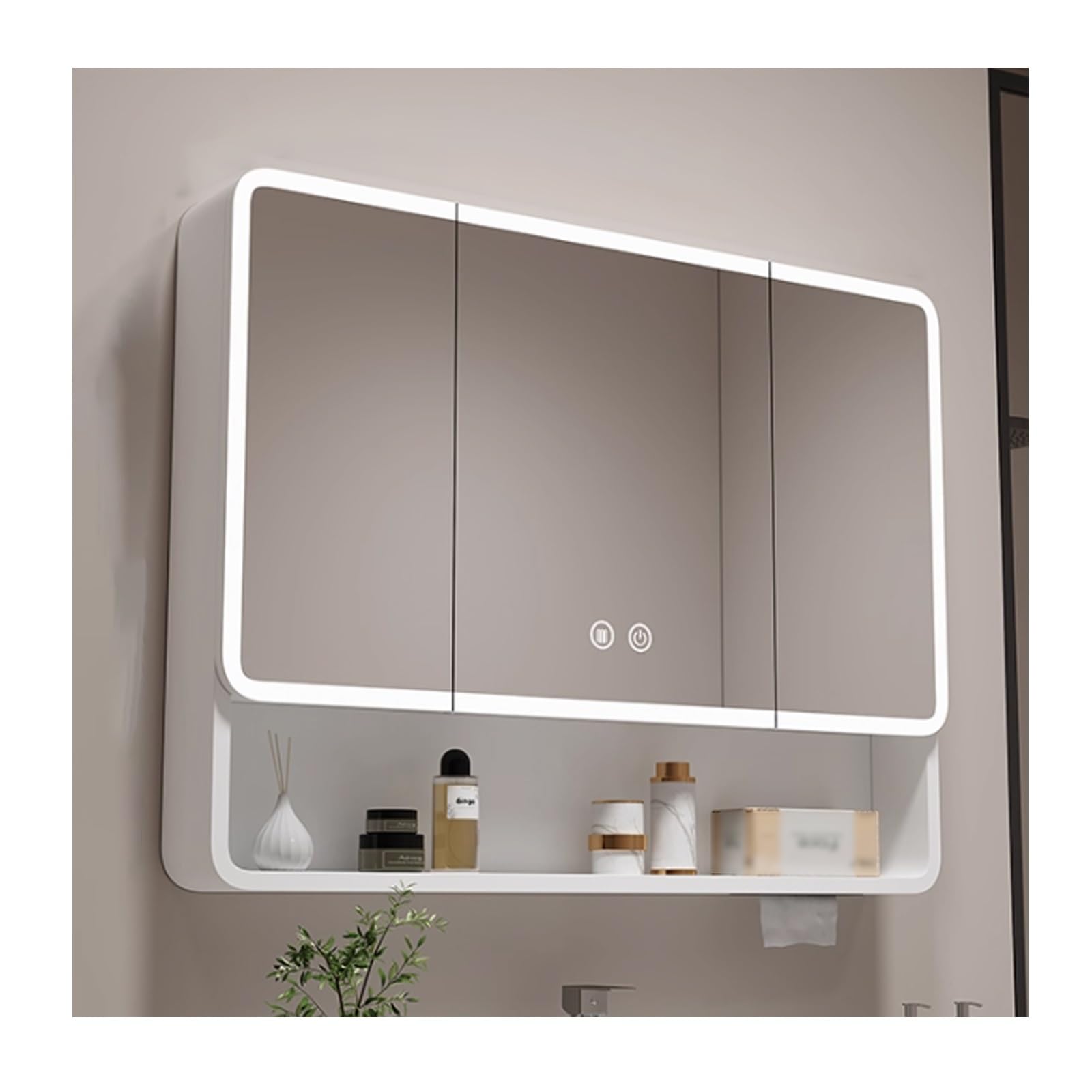 BKSXSOP 39.3in White Bathroom Cabinet with Mirror & LED Lights, Anti-Fog Aluminum Storage nizer, Space-Saving Hanging Unit