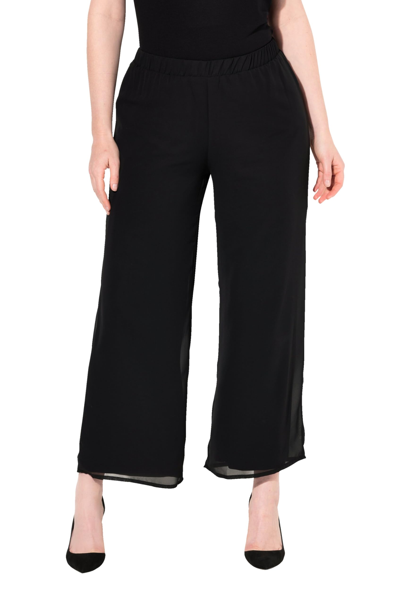 Ulla Popken Women's Chiffon Trousers, Black, 20/22