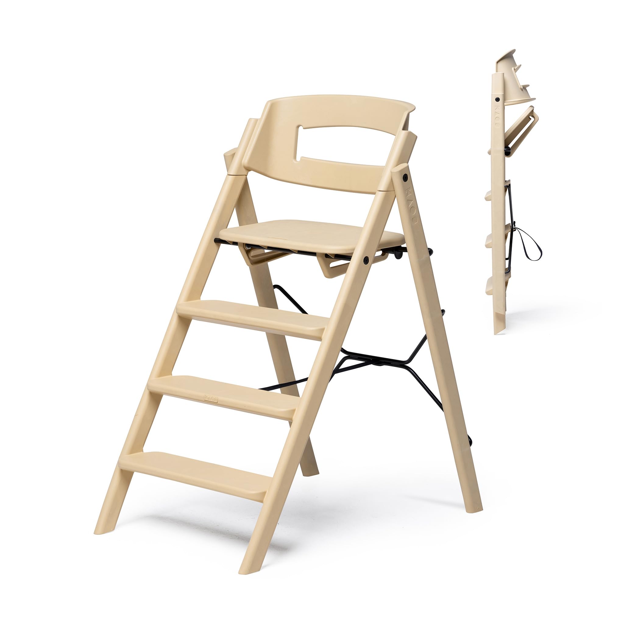 KAOS KLAPP Foldable High Chair – Space Saving Baby & Toddler Chair – Folds Flat Instantly – Fully Assembled – Ergonomic Active Sitting – Recycled Material – Desert Sand