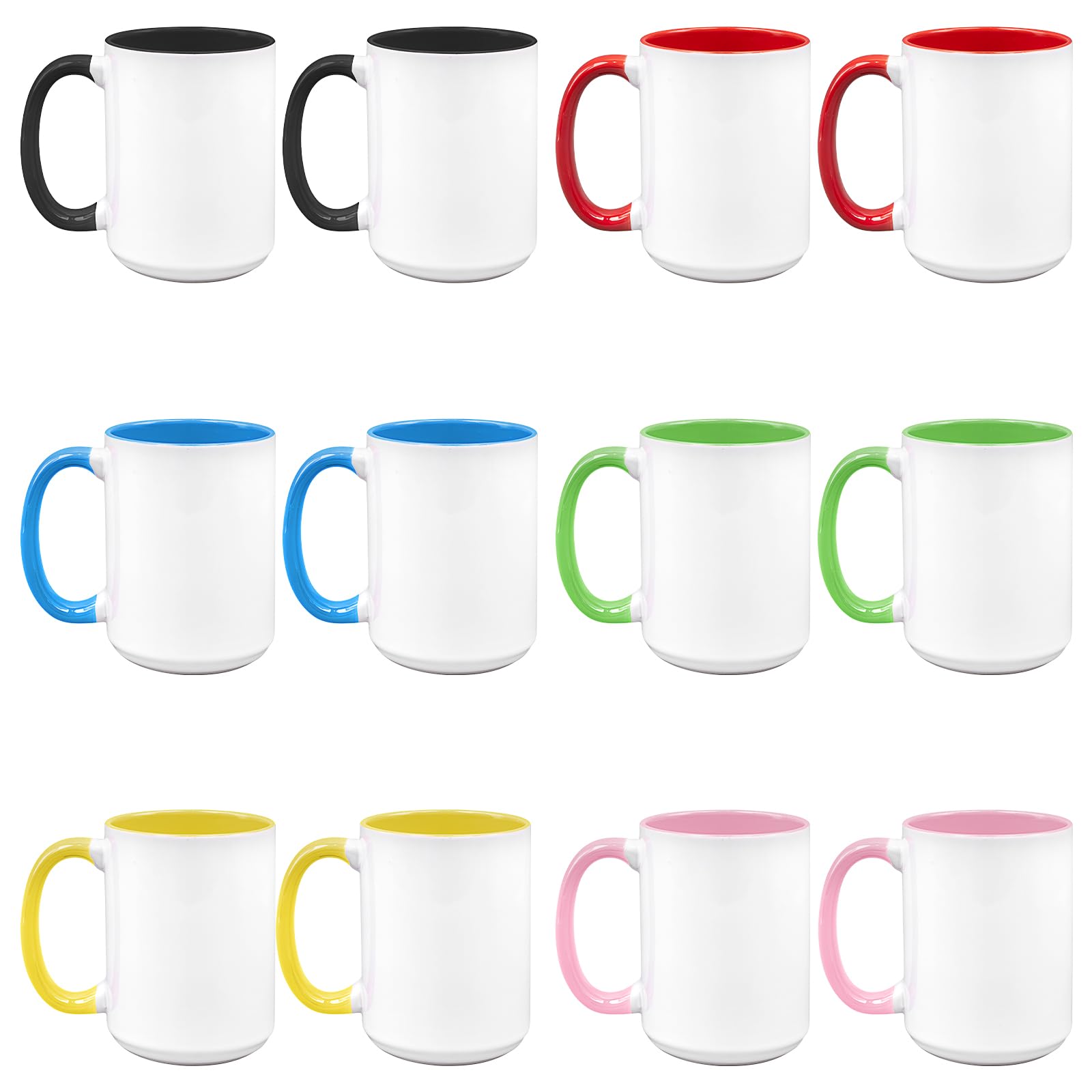 Lot de 12 Mugs Bicolores pour Sublimation, 443 ml/15 oz