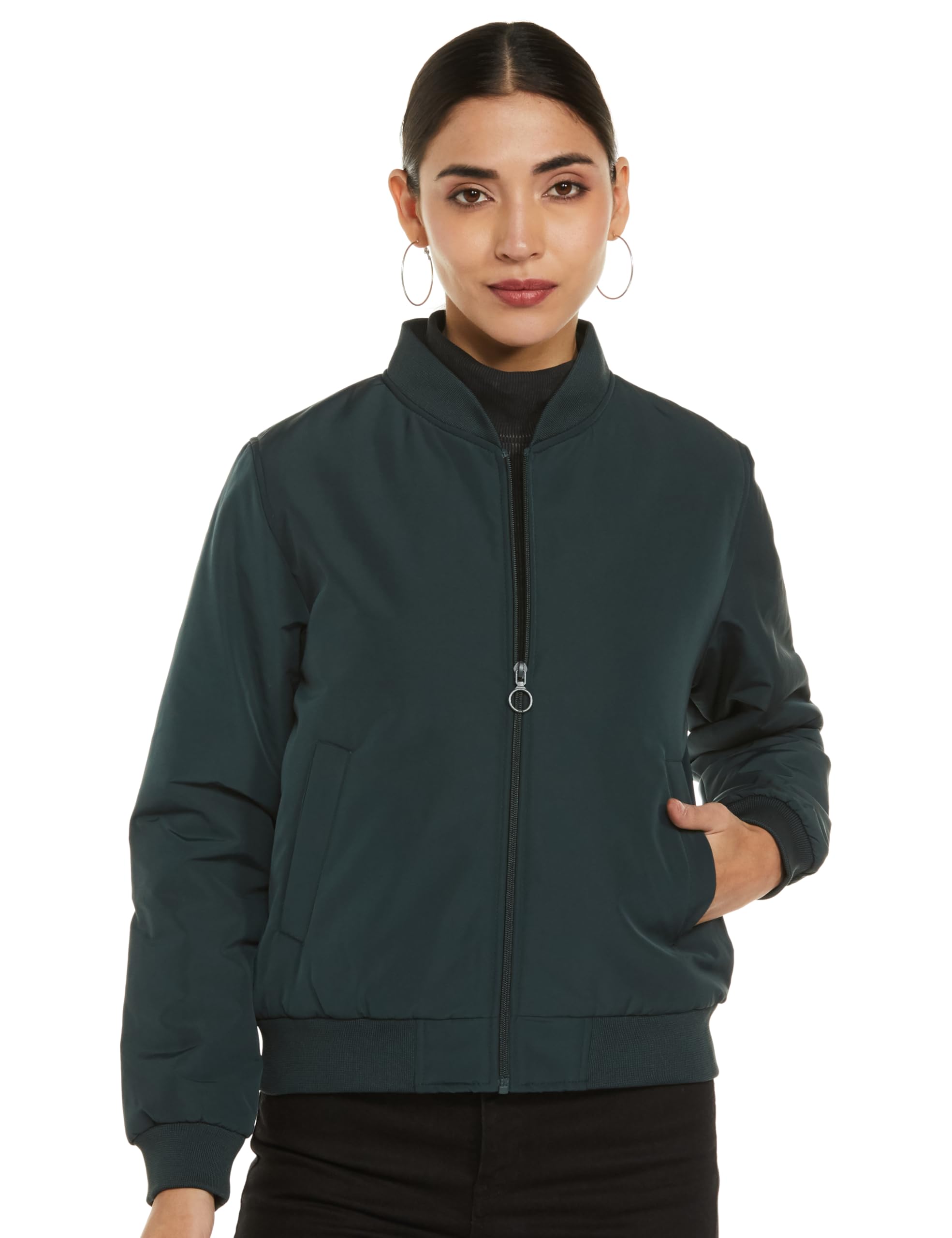 Women's Standard Length Bomber Jacket with Detachable Hood Stylish Winterwear for All-Day Comfort |Material: Polyester