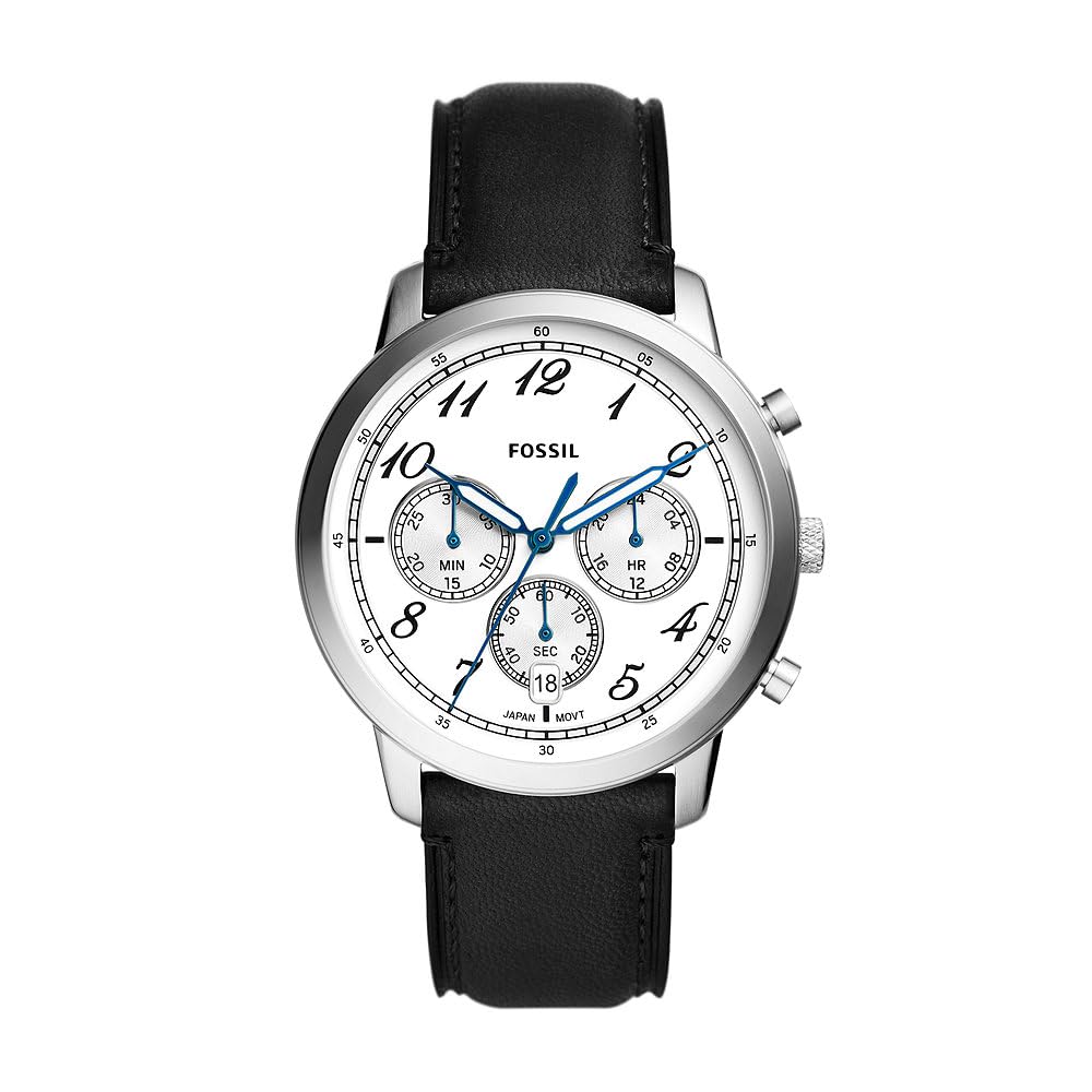Fossil Neutra Watch for Men, Quartz Chronograph movement with Leather Strap,Black and White