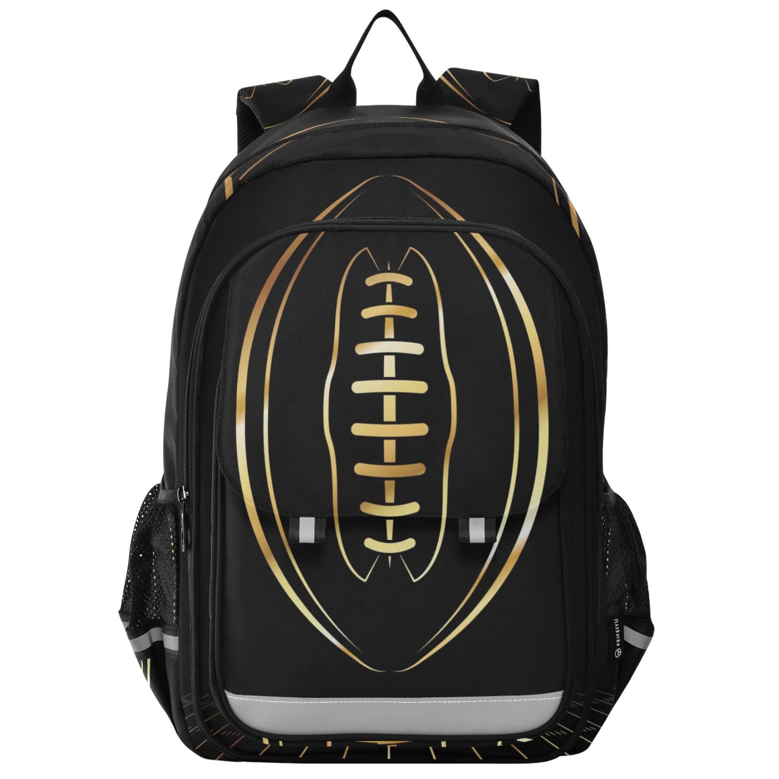 Glaphy American Football Gold School Backpack Lightweight Laptop Backpack Student Travel Daypack with Reflective Stripes
