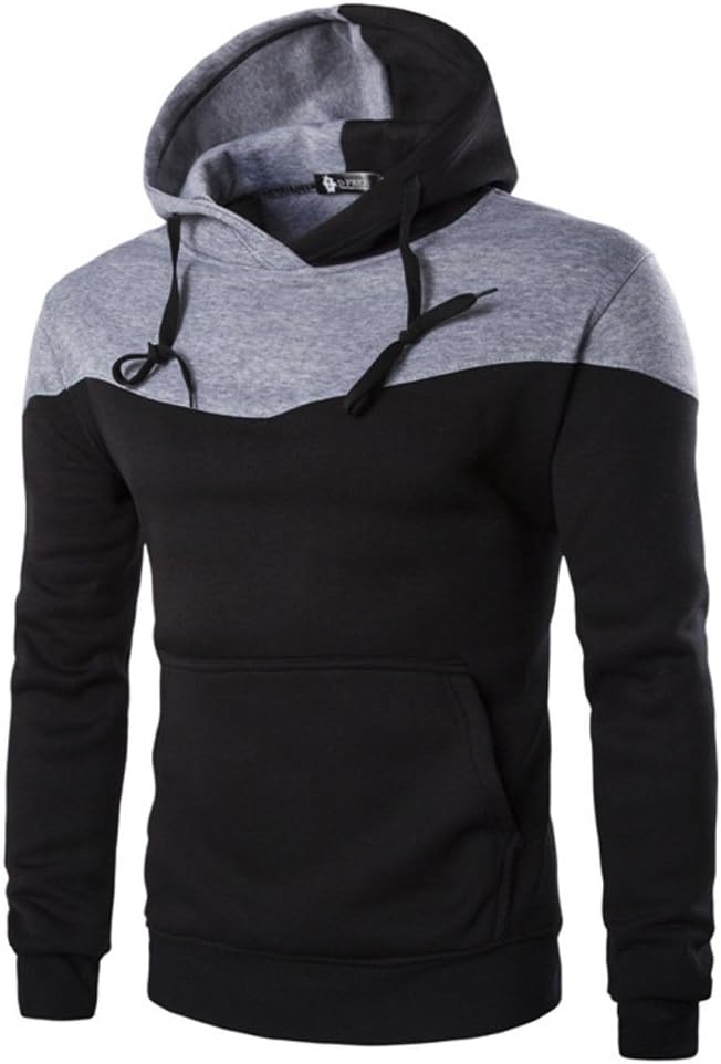 Mens Novelty Color Block Hoodies Pullover Plus Size Cozy Sport Outwear Velvet Hoodie