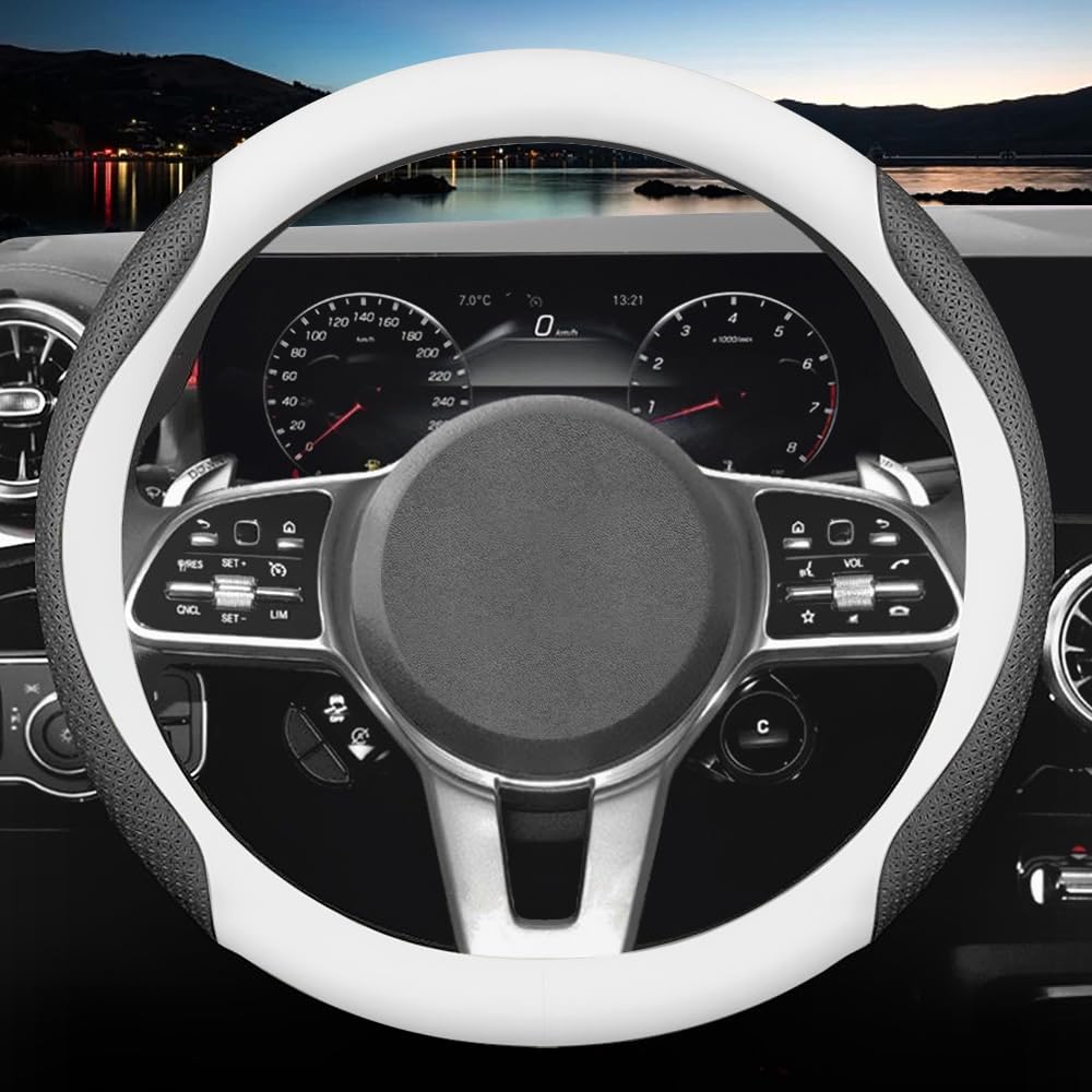 HAOTULE Steering Wheel Cover, Comfortable, Non-Slip and Stylish, for Mercedes Benz Steering Wheel Cover (White and Black)