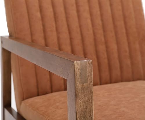 Miniatura 12 de VESCASA Mecedora tapizada con respaldo copetudo de canal, moderna y cómoda de mediados de siglo con cera de aceite de piel sintética con marco de