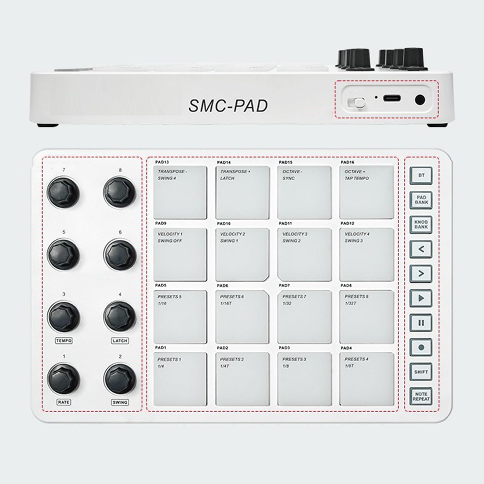 Pratica Tastiera Controller USB con 16 Pad Batteria retroilluminati Display LED, Tastiera Professionale 8 manopole Produzione Musicale