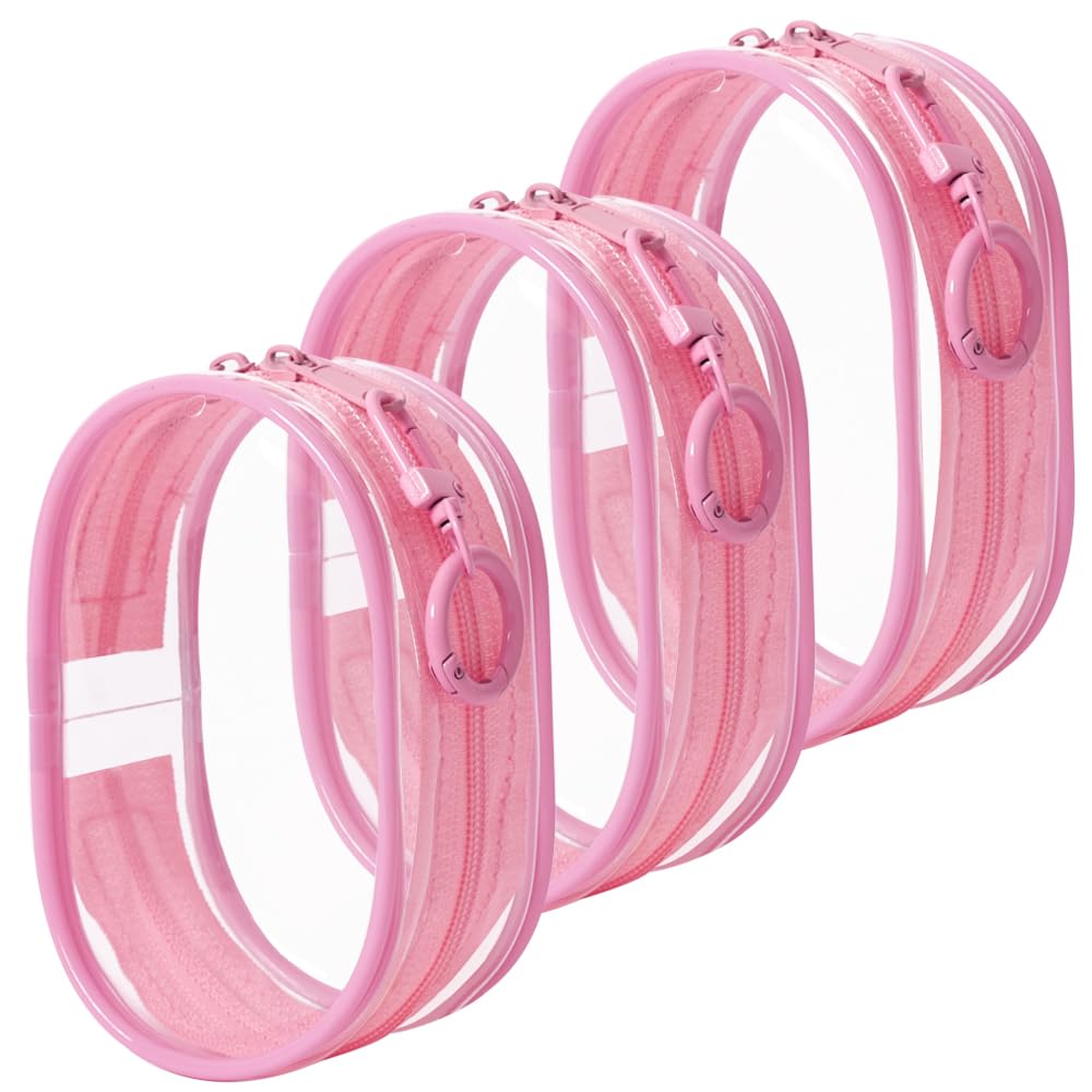 Clear Keychain Bag for 4.1'' Tall Dolls, Hanging Protective Display Case, Portable Travel Storage Bag-Pink 3 Pack