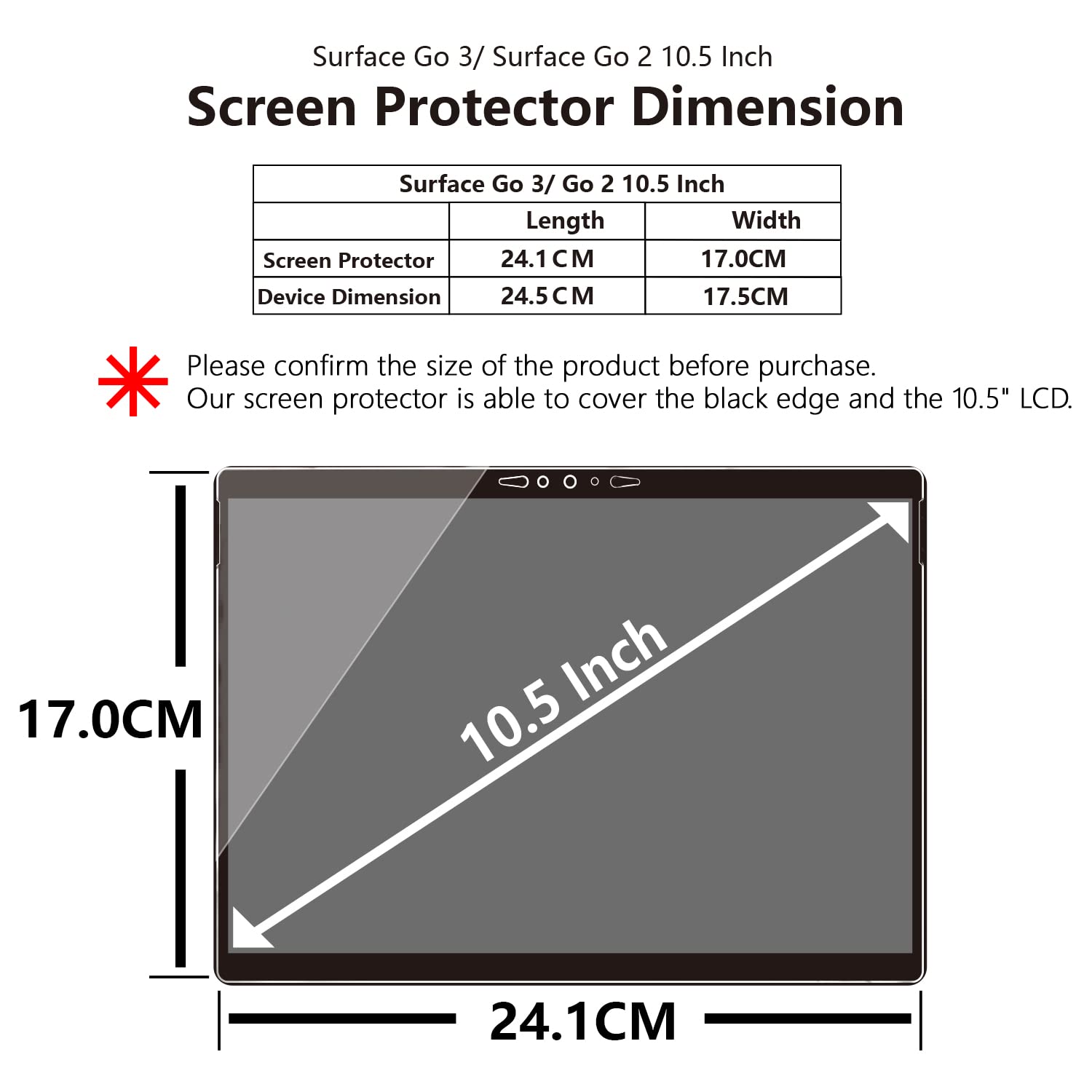 MINUUISCT Pellicola Protettiva per Microsoft Surface Go 3/4 10.1 Pollici, Pellicola in Vetro Temperato, Ultra Trasparente e Resistente ai Graffi