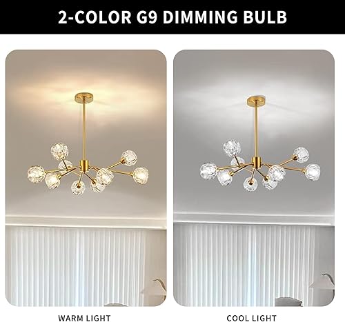 Miniatura 4 de Candelabro Sputnik de 9 luces, lámparas de araña doradas, moderna lámpara de comedor de granja, altura ajustable para sala de estar, dormitorio,