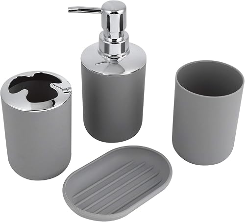 Juego completo de accesorios de baño de cerámica de 4 piezas, incluye botella de loción, taza de almacenamiento, 1 taza de lavado, caja (gris),