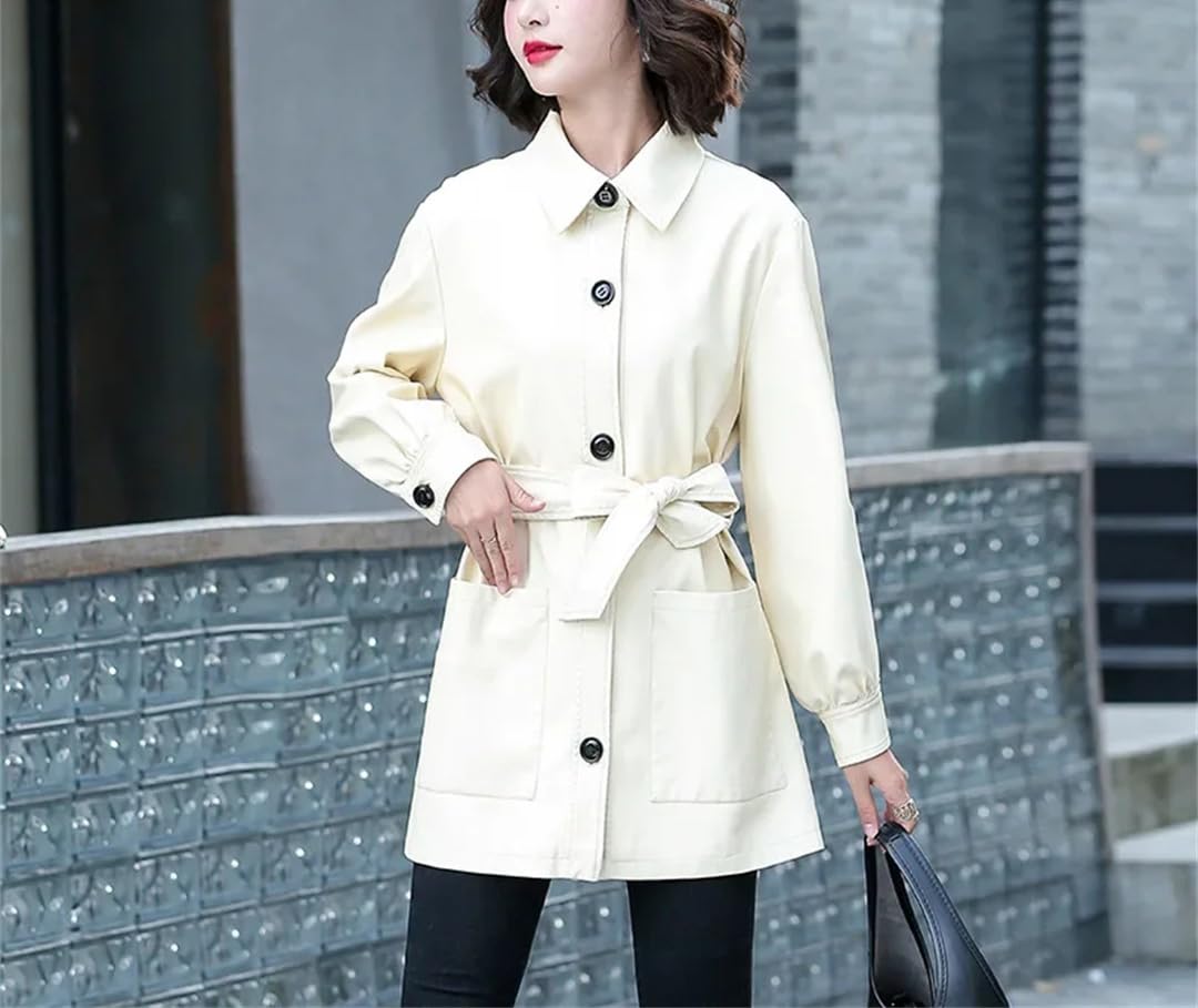 Giacca da donna di media lunghezza cappotto casual monopetto giacca a vento con lacci giacche in pelle