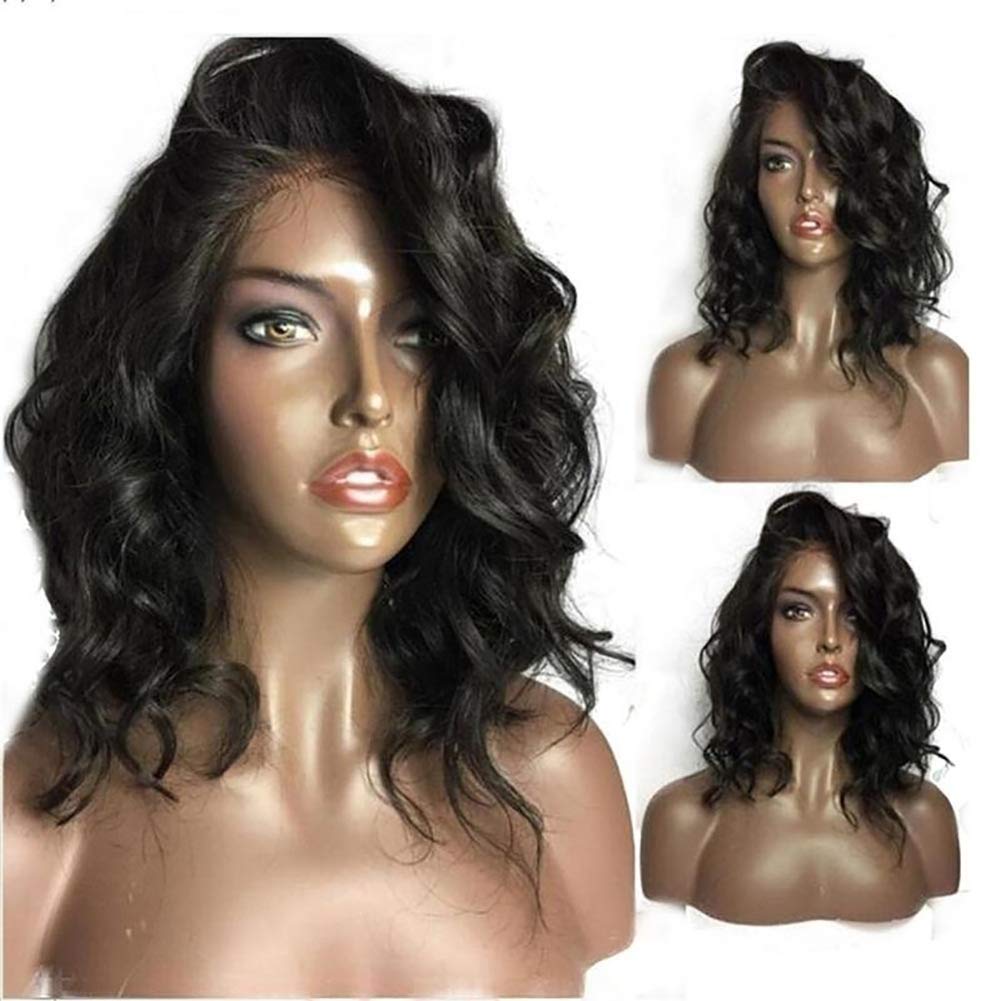 Pelucas delanteras del cordón rizado Pelucas del cabello humano Pelucas delanteras del cordón Pelucas del cordón para las mujeres con el pelo del bebé Natural Negro 20 pulgadas
