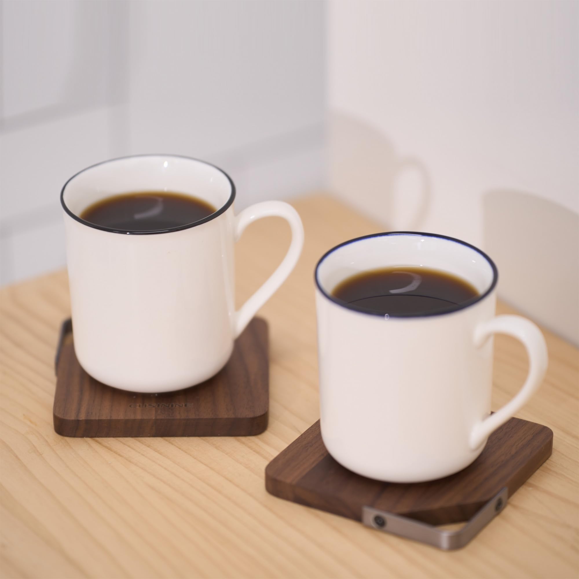 Posavasos de madera de nogal negro norteamericano para bebidas, juego de 4 piezas, posavasos cuadrados de madera de granja con gancho para mesa de café